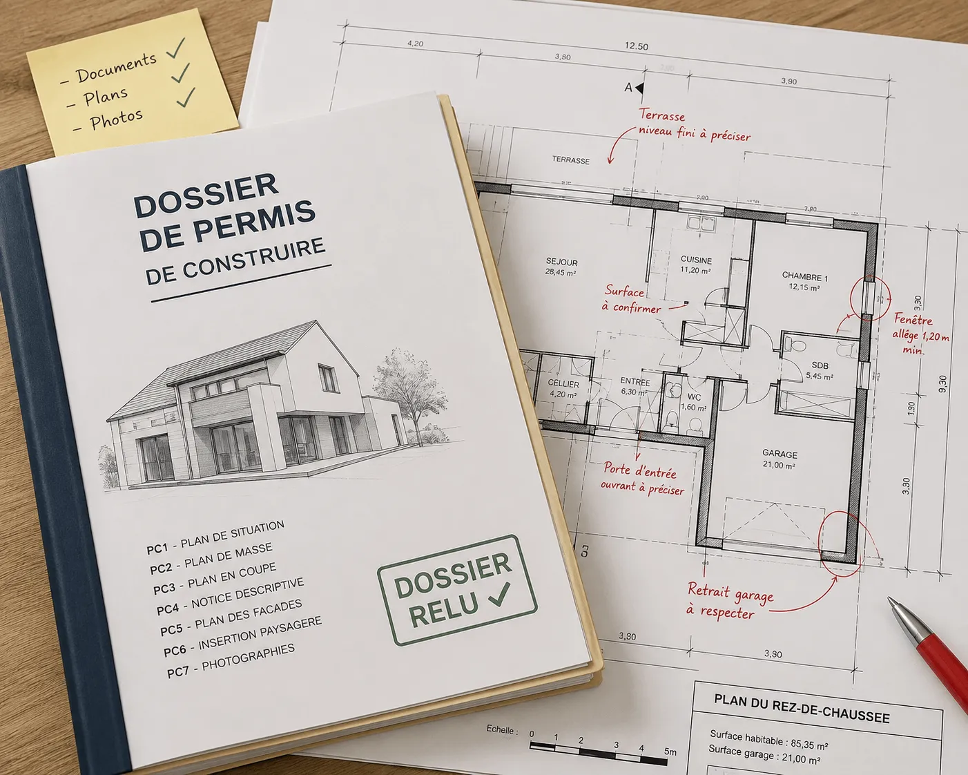Dossier de permis relu sur plan de maison