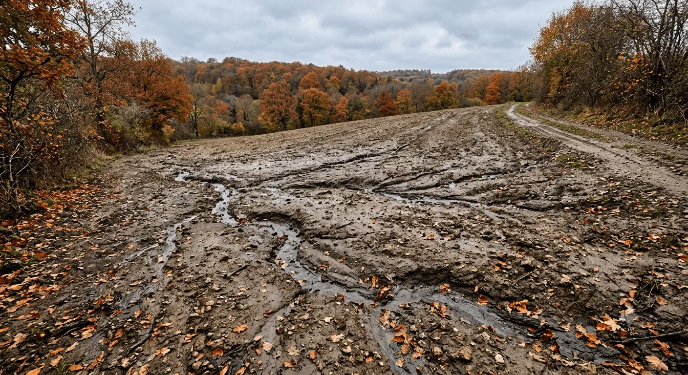Terrain nu avec traces de ruissellement automnal